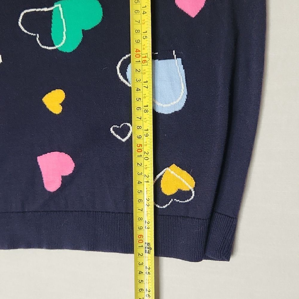 Talbots Petite XLP Navy Heart Print Crewneck Cotton Blend Long Sleeve Sweater - Picture 7 of 8
